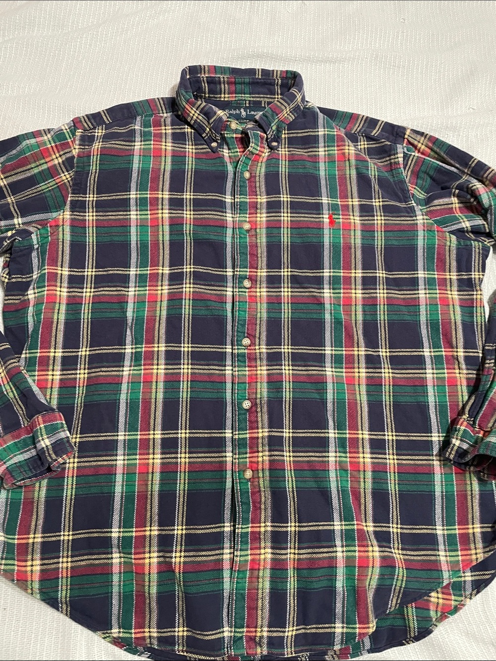 Ralph Lauren Navy, Green & Red Plaid Button-Down Shirt